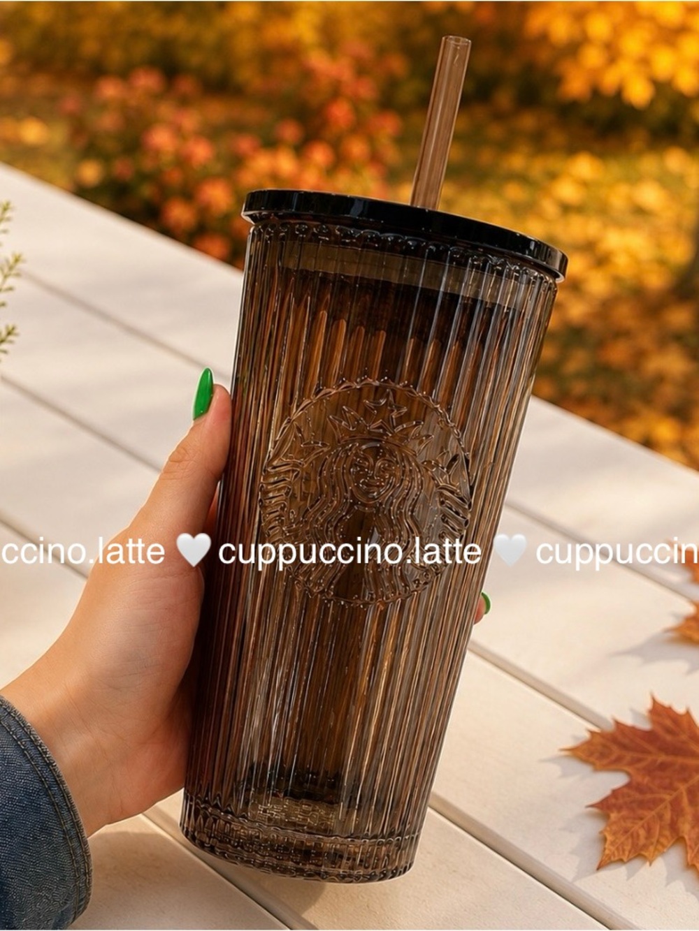 🍂NWT🤎Starbucks Fall 2026 Brown Ribbed Pleated Glass Cold Cup Tumbler